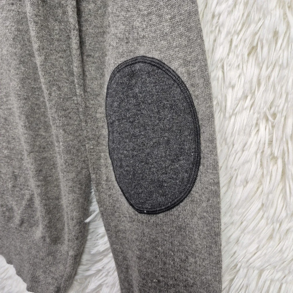 Banana Republic Mens Merino Wool Blend Full Zip Hoodie Gray Elbow Patch Medium